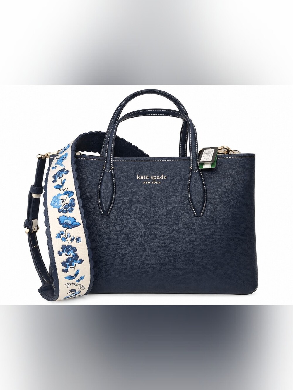 Kate Spade Navy Bleecker Leather Medium Tote w/ Floral Crossbody NWT